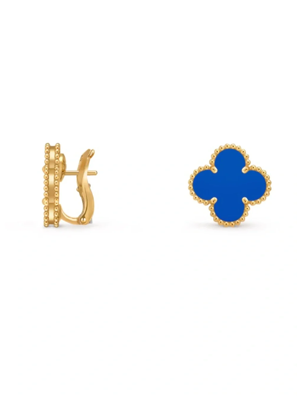 Van Cleef & Arpels Blue Alhambra Clover Stud Earrings in Yellow Gold - Picture 6 of 8